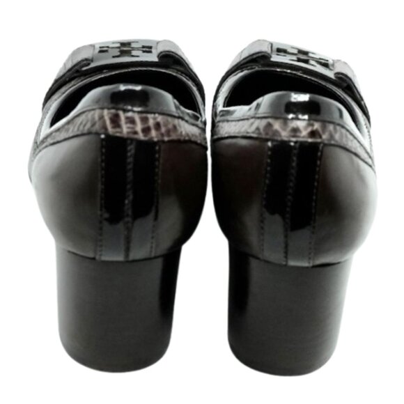 TORY BURCH~Odessa Pump~BLOCK HEEL Brown & BLACK LEATHER WOMENS SHOES 7.5M - Picture 5 of 6